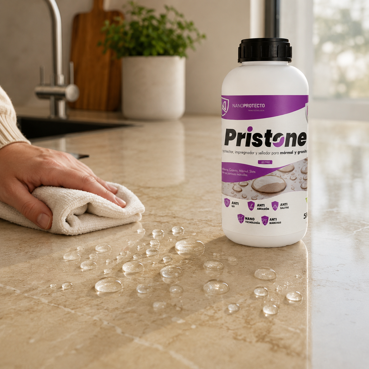 Efecto hidrofóbico de Pristone sobre piedra natural