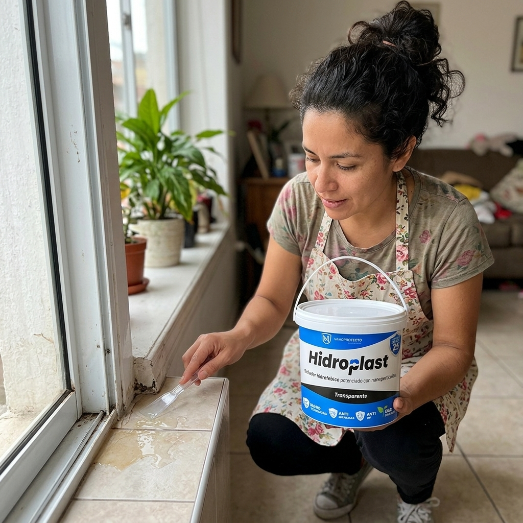 Aplicación de Hidroplast en una zona cercana a ventana