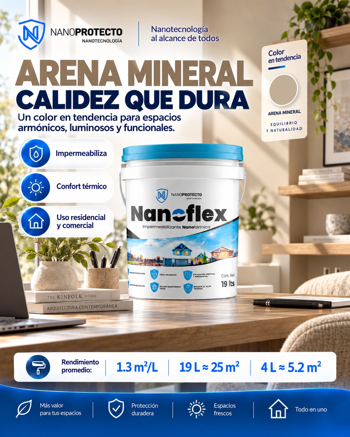 Espacio de trabajo luminoso en arena mineral con NANOFLEX